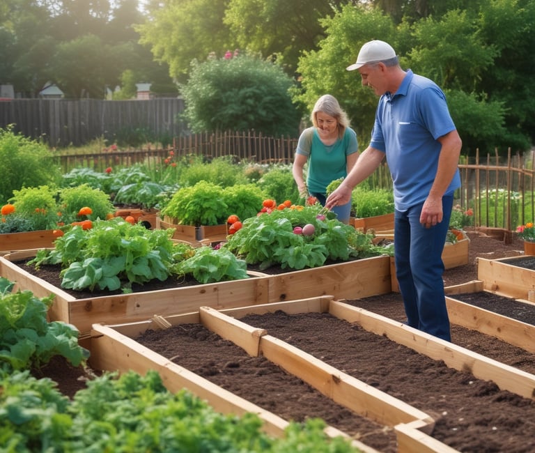 A client receiving coaching on plant selection in a garden.