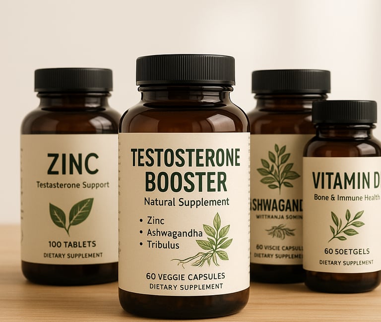 Natural testosterone booster supplements including herbs and vitamins