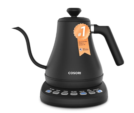 Cosori gooseneck electric kettle 304 stainless steel non-toxic no plastic 5 temperature presets