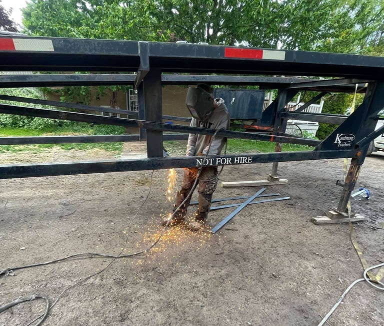 trailer welding repair in progress