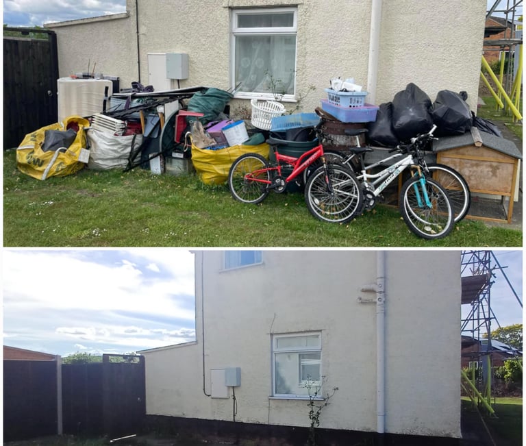 before and after pictures of general waste outside a house in worcester