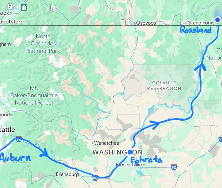 Route from Auburn to Rossland