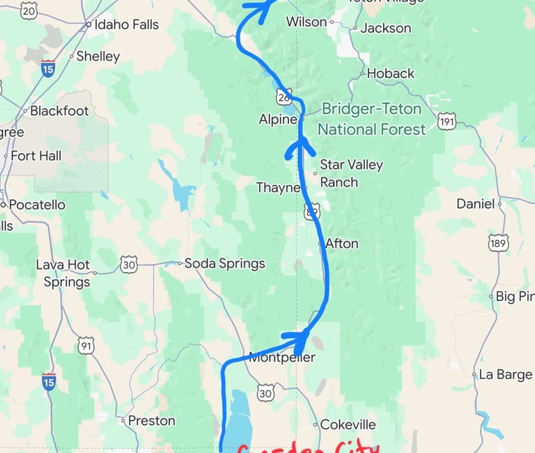 Route Garden City to Driggs 2025