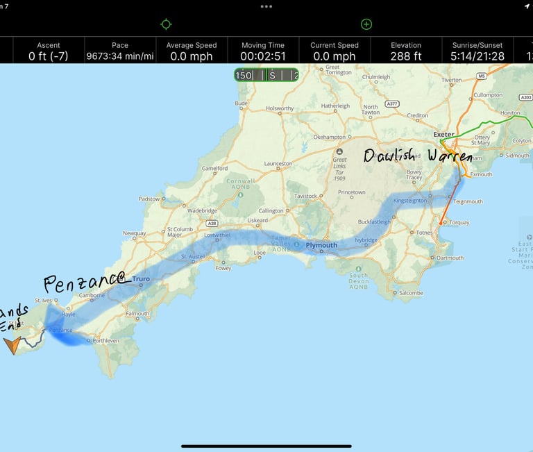 Travel from Dawlish Warren to Lands End