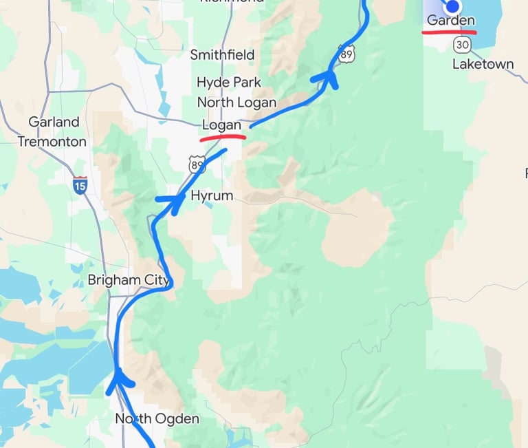 Route from Snow Basin to Beaver Mtn.