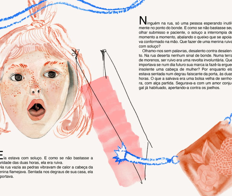 Ilustrações em técnica mista e manual para o conto Tentação da escritora Clarice Lispector