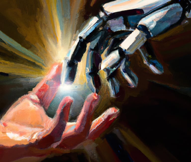 a robot hand holding a human hand