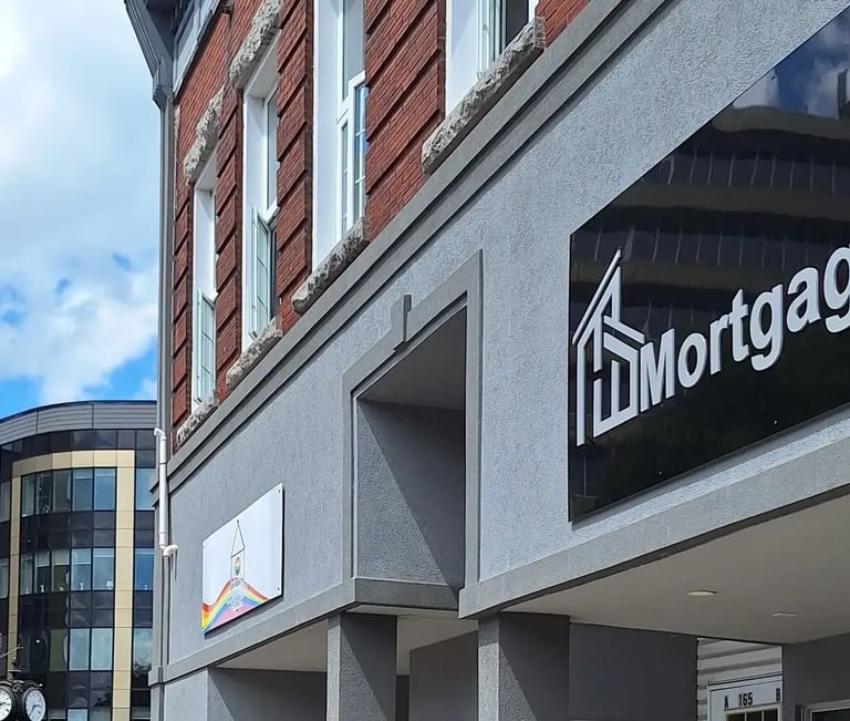 Mortgage broker sign for MortgageWell office in downtown Cornwall Ontario