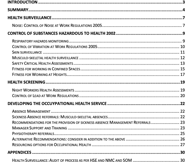 Report on occupational health needs analysis