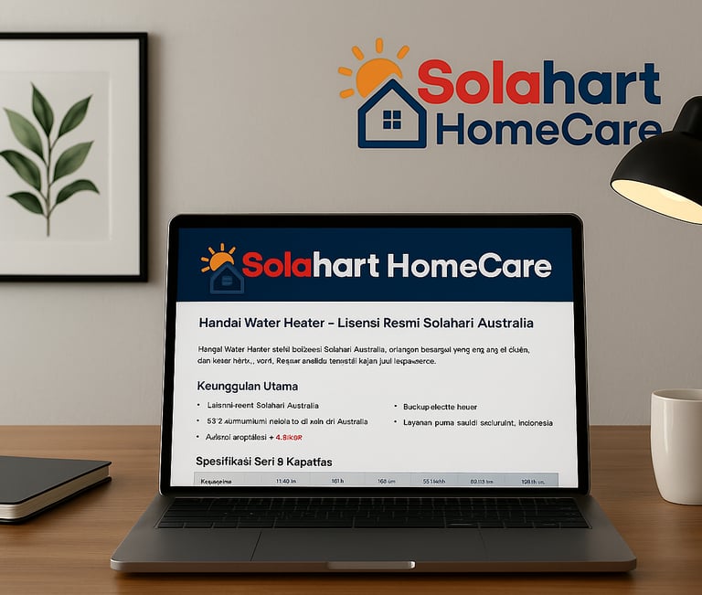 Logo solahart Home Care pada sebuah ruangan kerja yusuf