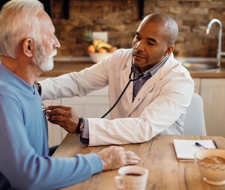 a doctor checking an elderly's heartbeat