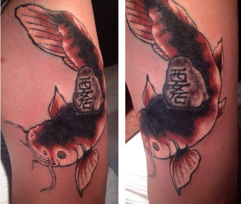 japanese cat fish tattoo namazu tebori irezumi