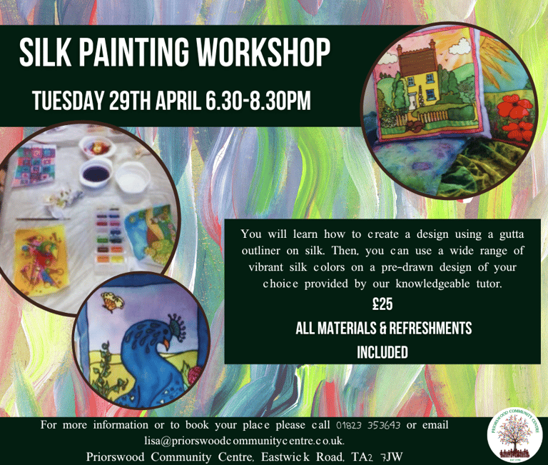a poster for a silk painting workshop