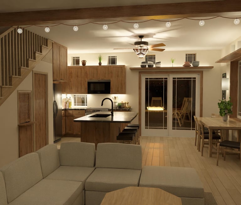 Interior render showing main living area