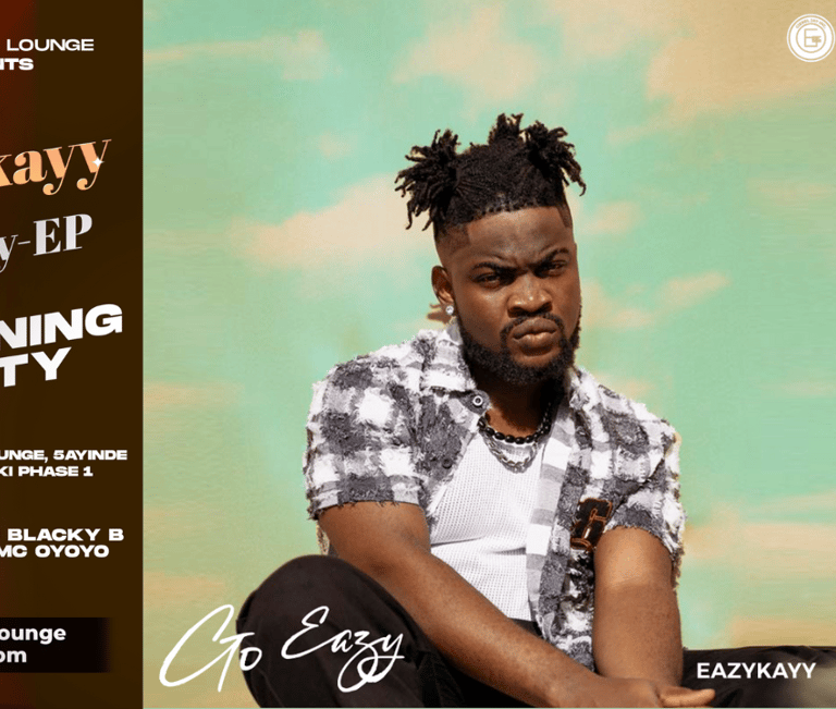 Listening Party. Lekki Phase 1. DJ Blacky B. May 26. Artist EazyKayy poses in front of cloudy sky