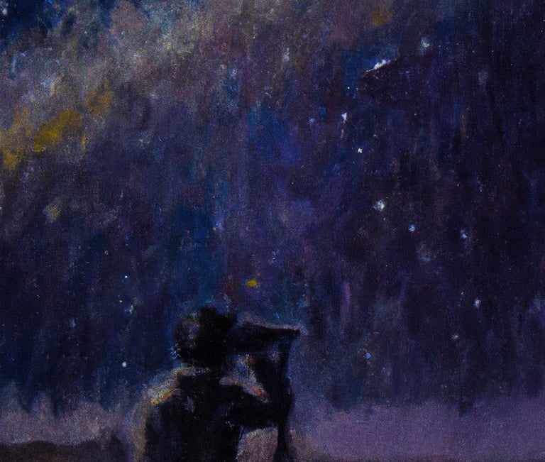 a painting of a man sitting on a chair