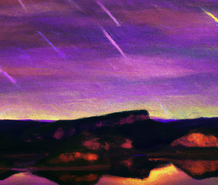 a purple sky with stars and a mountain in the background