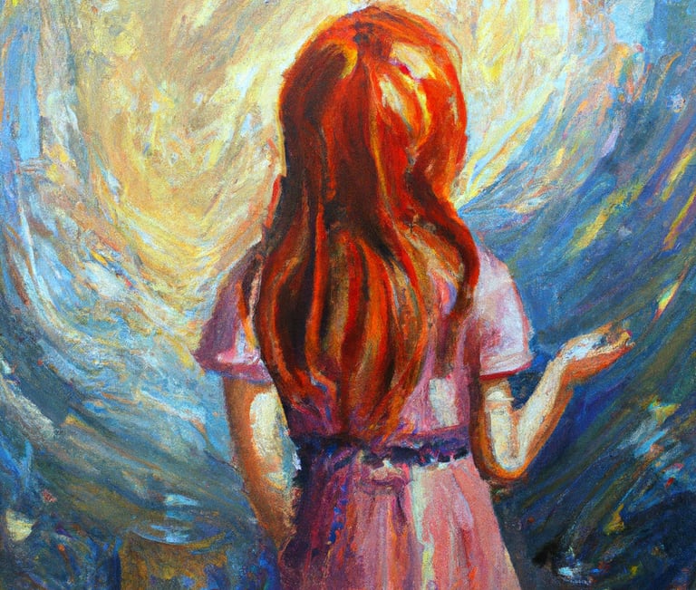 a painting of a woman in a pink dress