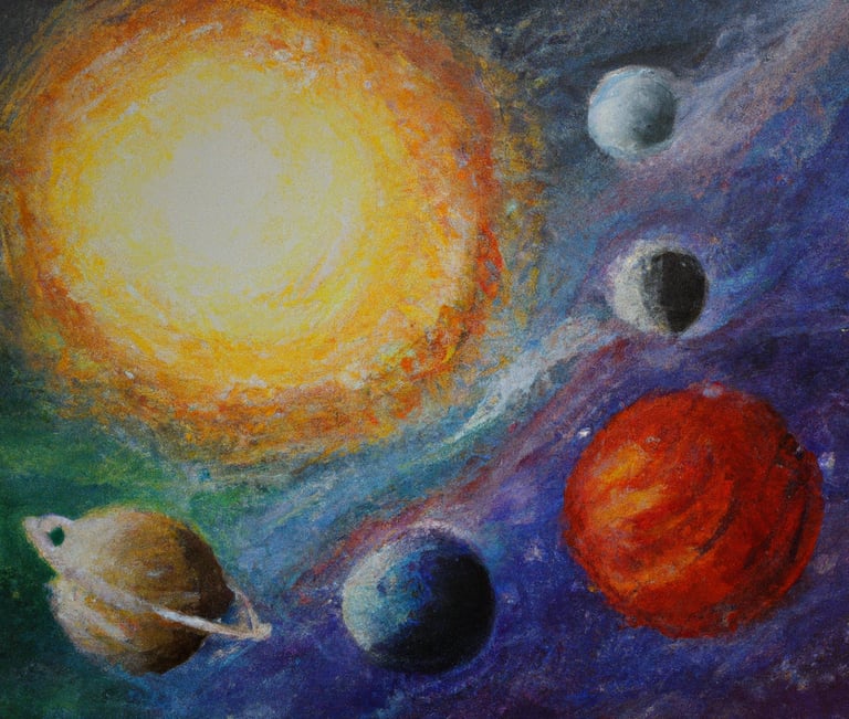 a painting of a painting of planets and planets