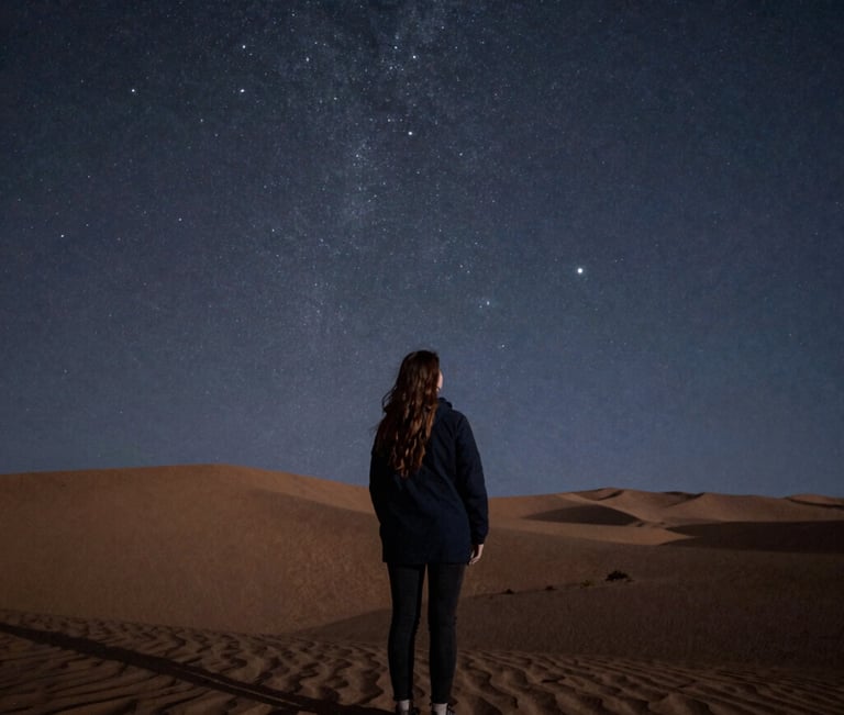 a painting of a girl looking at a moon