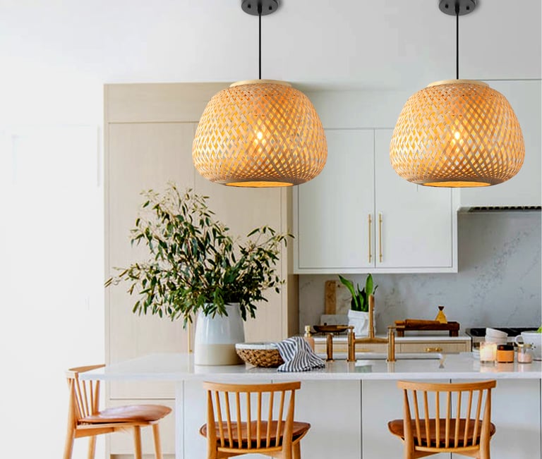 MNK-LC37 Luminária pendente de vime Boho