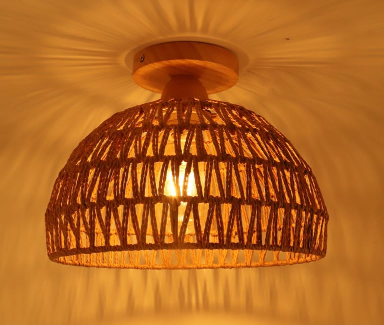 MNK-LC33 Lampada da soffitto in stile boho, paralume design in corda di canapa, lampadina a LED