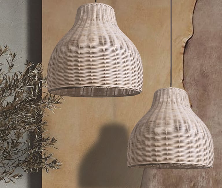MNK-LC51 Lampenschirm aus Korbgeflecht, Retro-Leuchte, rustikale Decke