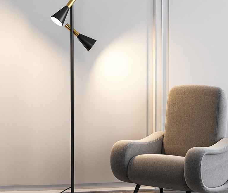 MNK-FL133 two heads spot led floor lamp black and gold floor light