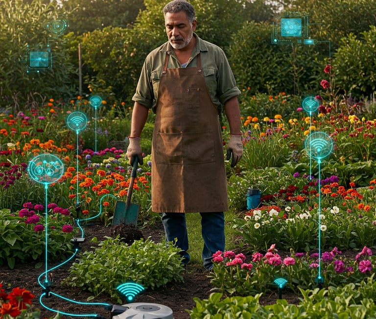 a gardener tending a garden of technology