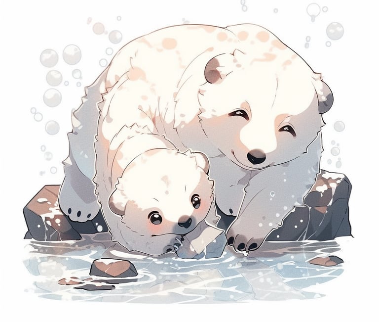 Luna Snowball giving Gaia a bath