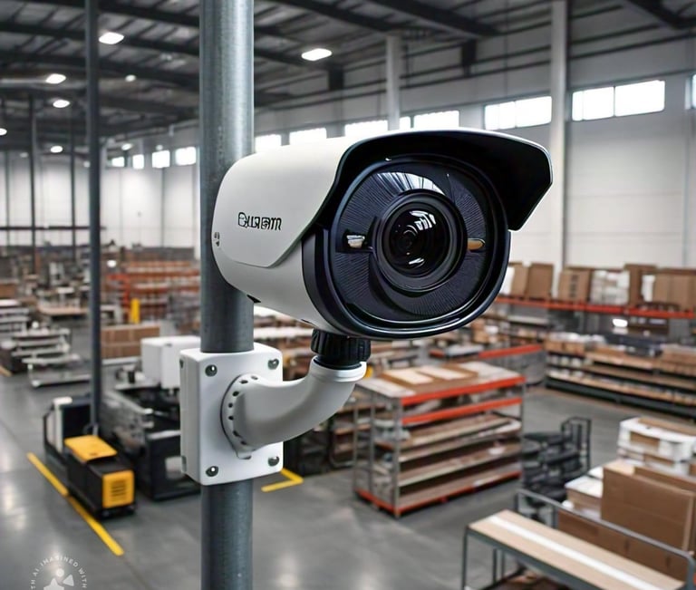 Commercial security camera monitoring inventory shelves for professional CCTV surveillance  
