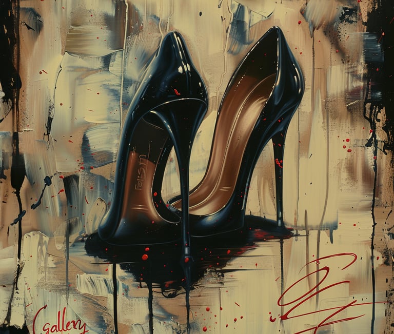 a oil painting of a pair of high heel shoes