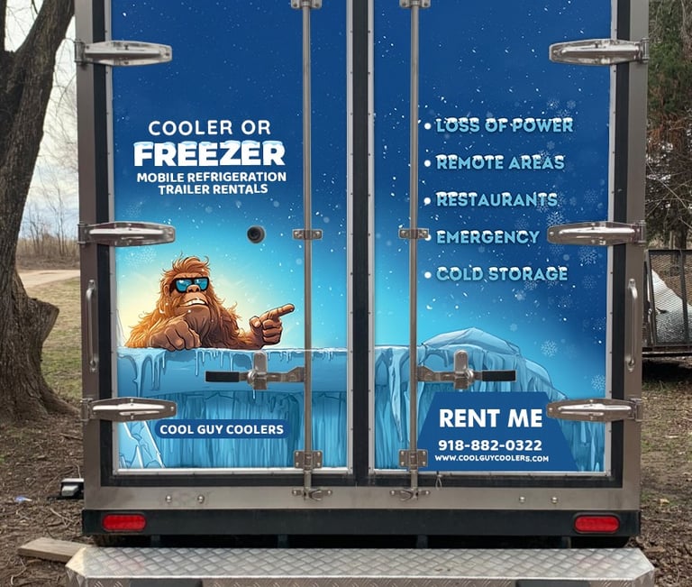 Back doors of a Cool Guy Coolers trailer used for emergency cold storage during power outages