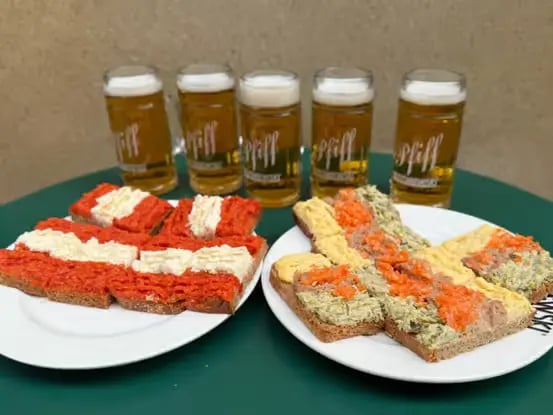 Traditional open-faced sandwiches and Austrian beer.