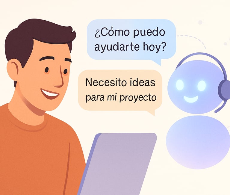 Una persona con su ordenador pide a un chatbot cosas.