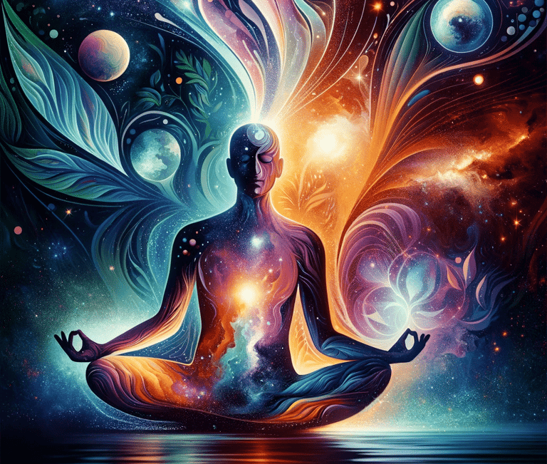 a man sitting in a lotus position in the middle of a body of water