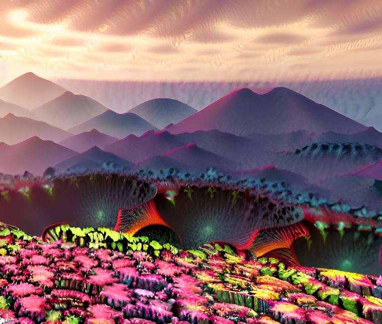 a mountain scene with a mountain range in the background