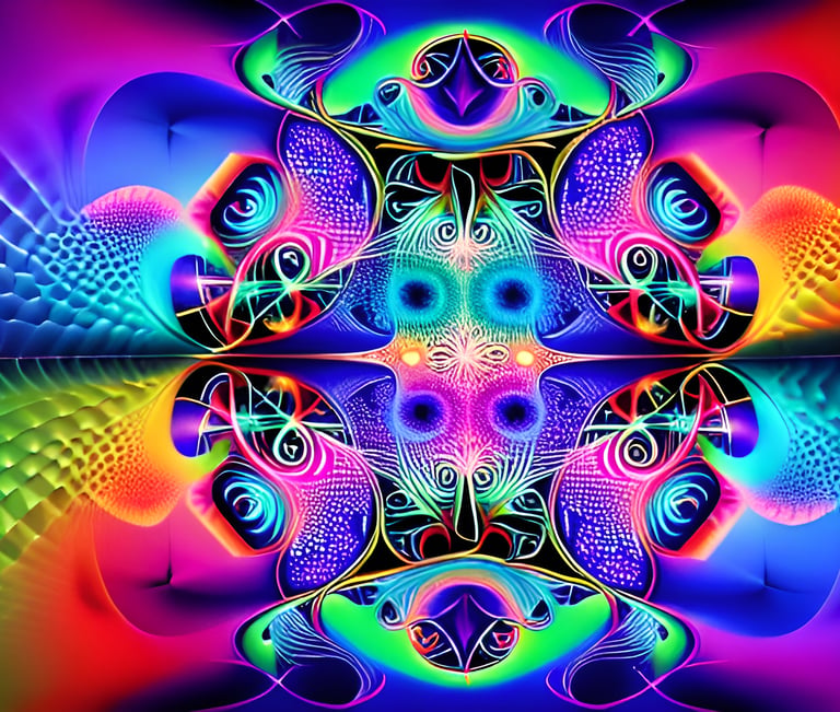 a colorful abstract painting of a fish with a rainbow colored background