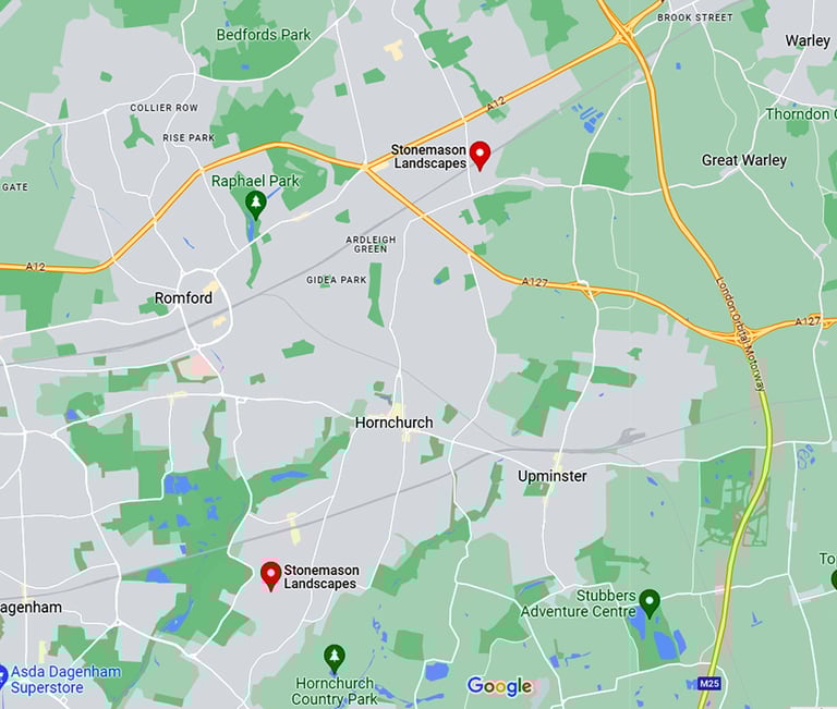 Stonemason Landscapes Google Maps Locations Romford - Hornchurch - Gidea Park- Brentwood - Upminster