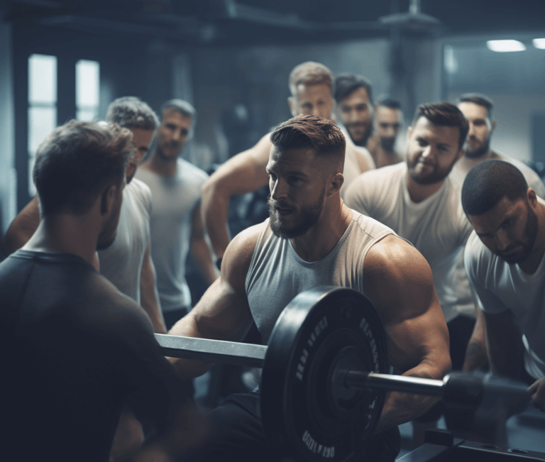 Group of men lifting weights in a gym