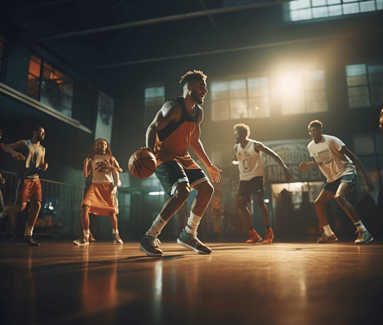 Group of men playing basketball