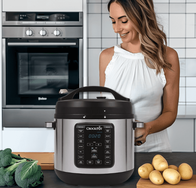 a woman in a white top and a potted potatoes in a potted pot