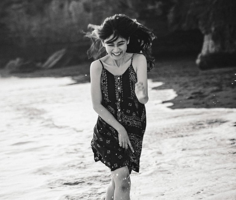 Black and white lifestyle portrait at Pantai Nyanyi Tabanan Bali
