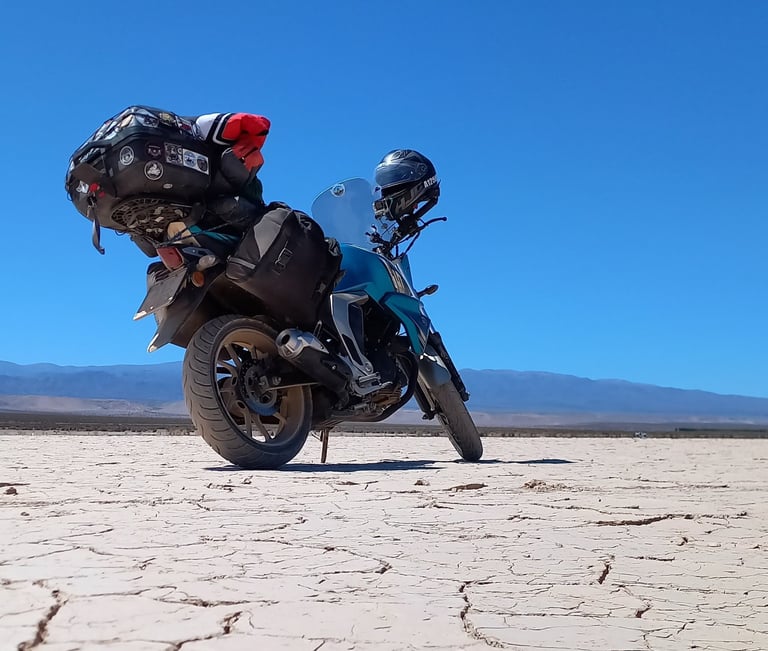 a motorcycle rider's helmet on a desert