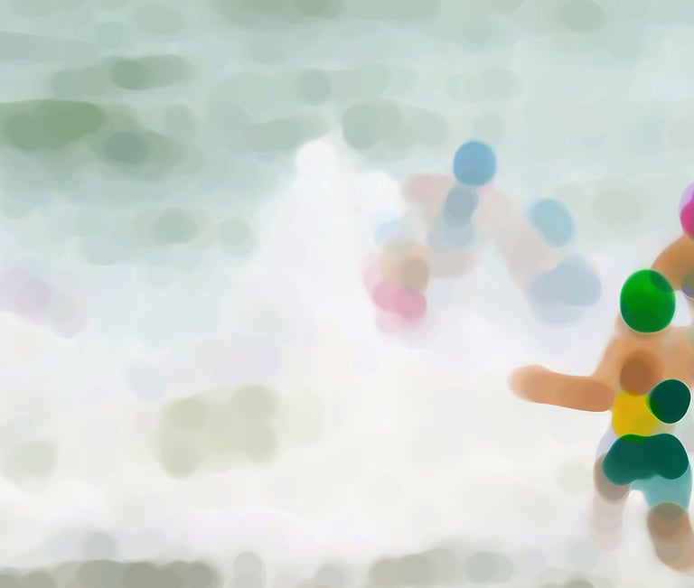 a group of people are running in the water