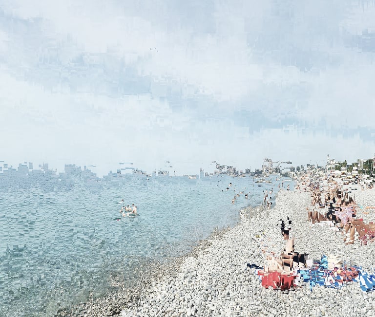 a beach with people on the beach