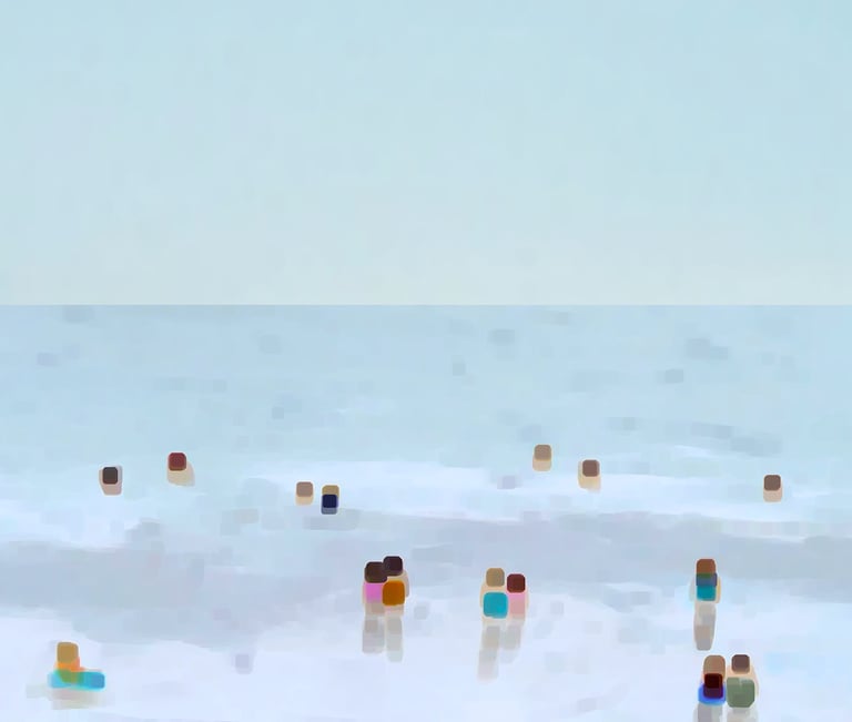 a group of people standing in the ocean