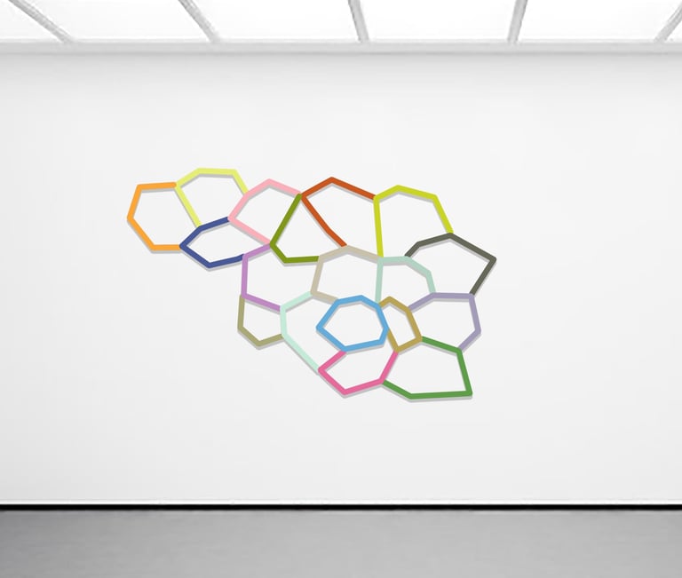 multi colour geometrical wall sculpture
