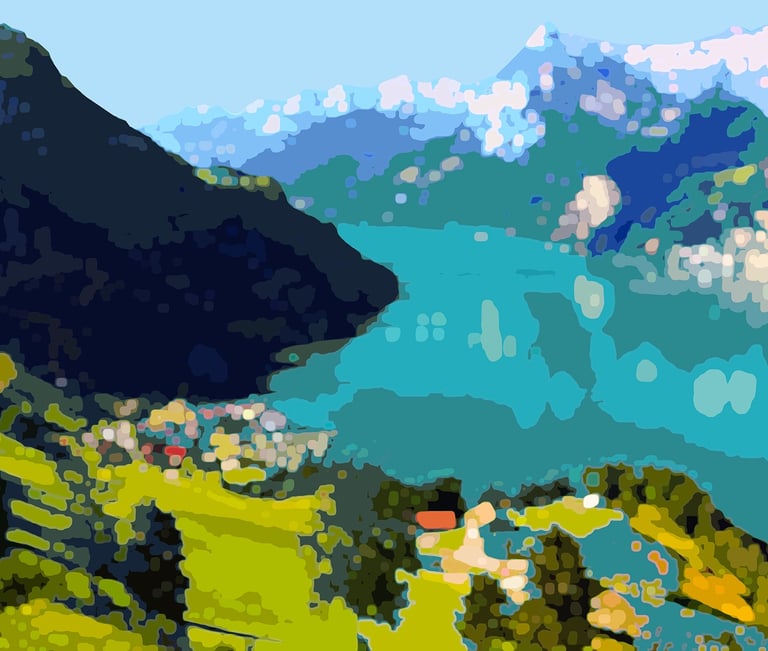 a mountain scene with a mountain view of a lake and a mountain range