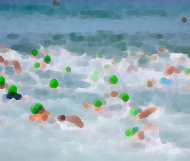 a group of people of different colors and shapes swimming